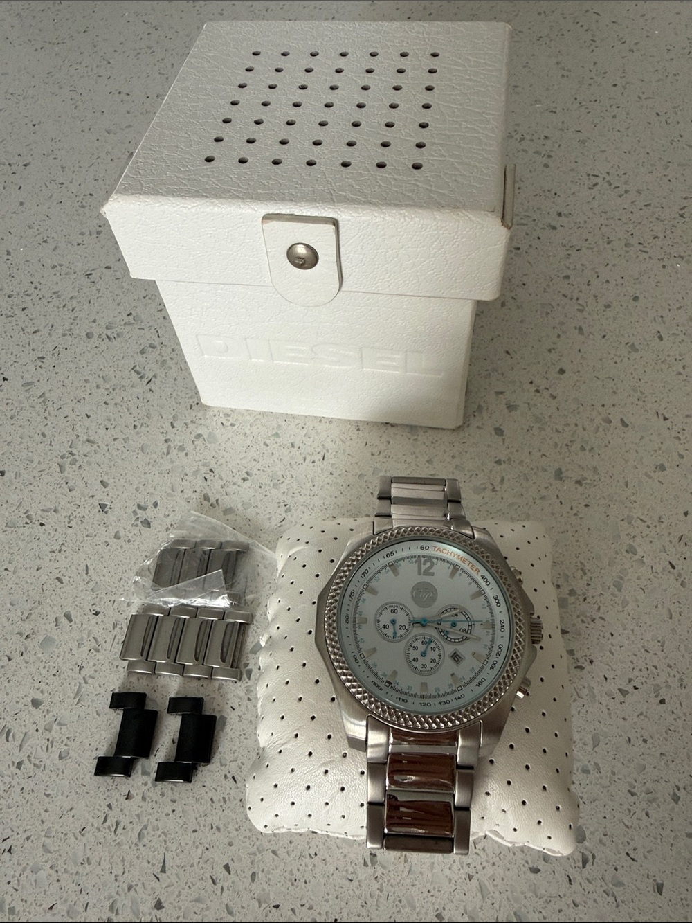 Diesel Men's Silver Stainless Steel Chronograph Watch with White Dial